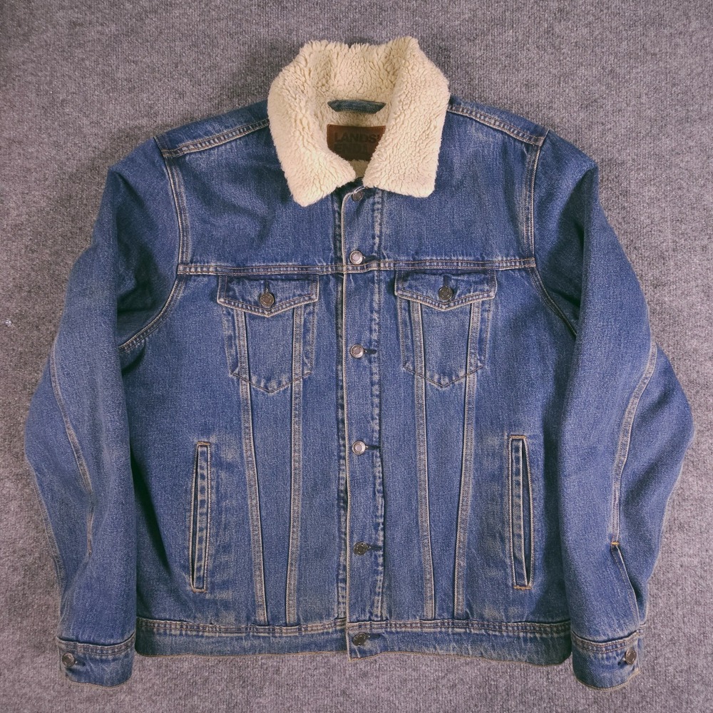 Land's End Denim Jacket Men's Size L 42-44 Sherpa Collar/ Inner Lining